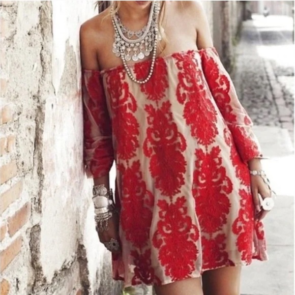 For Love & Lemons rust beige lace off shoulder dress - Picture 1 of 15